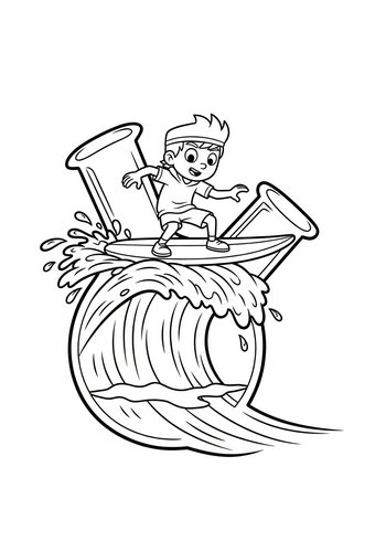 Coloring Page: Dexter's Lab: Surfing A Tidal Wave In A Giant Beaker - Coloring Page