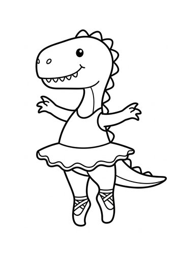 Dino Ballerina Coloring Page: Dancing Dinosaur Fun