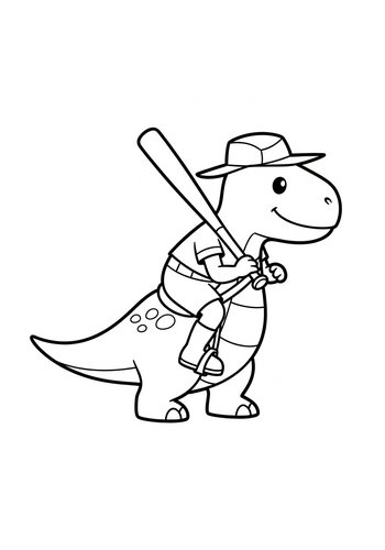 Dino Baseball Player Coloring Page