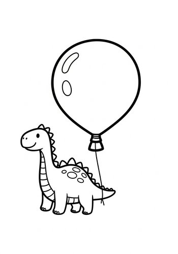 Dino Fun: Dinosaur Holding Balloon Coloring Page