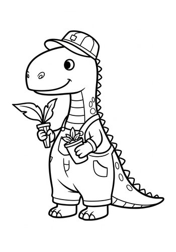 Dino Gardener Coloring Page: Fun Activity