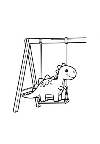 Dino On A Swing - Coloring Page Fun