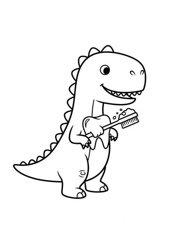 Dinosaur Brushing Teeth Coloring Page