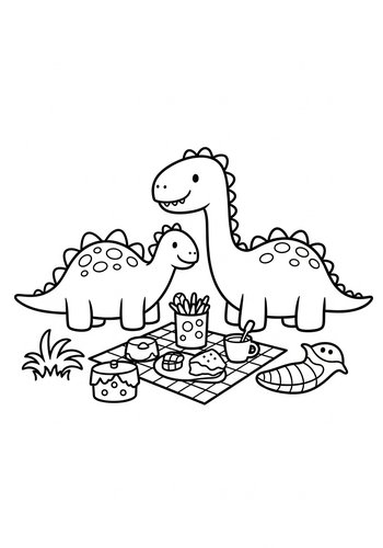 Coloring Page: Dinosaur Picnic Party Coloring Page