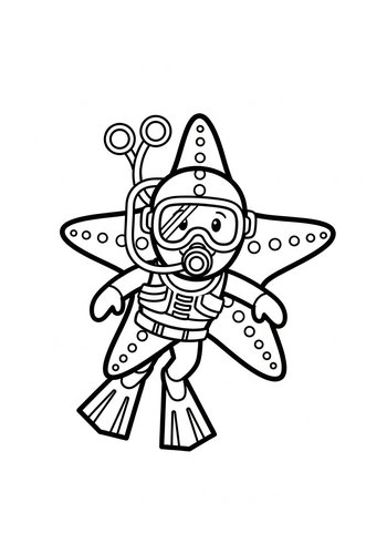 Diver With Starfish Coloring Page