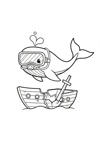Diving Whale Adventure Coloring Page