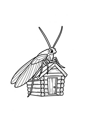 Dobsonfly On Cabin Coloring Page