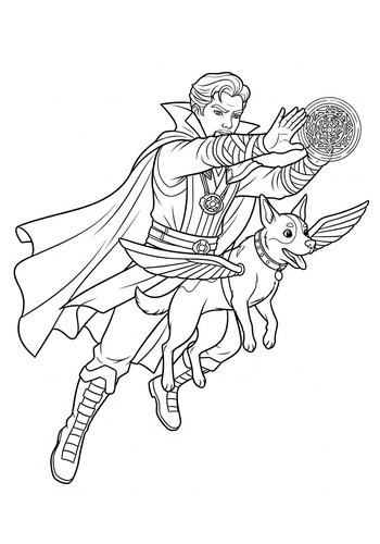 Doctor Strange Grants Flight To A Dog Coloring Page