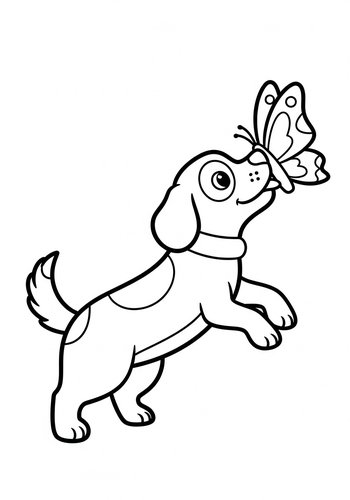 Dog And Butterfly Coloring Page For Kids