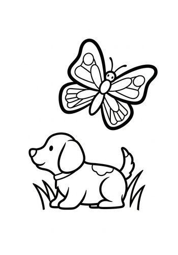 Dog And Butterfly Coloring Page Fun