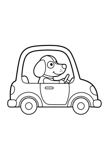 Dog Driving A Car Coloring Page