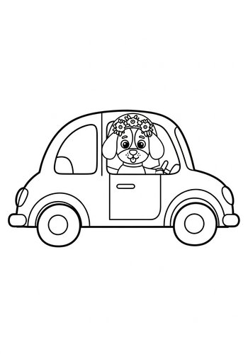 Dog Driving Car Coloring Page