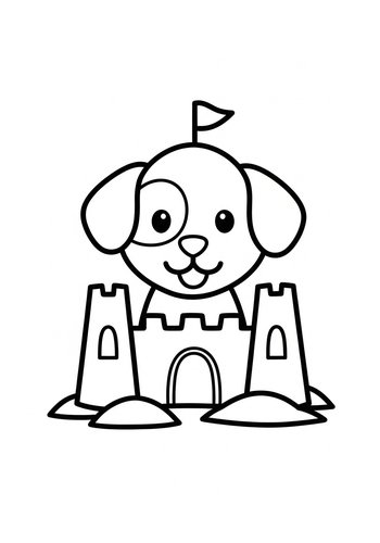 Dog In Sandcastle - Coloring Page Fun