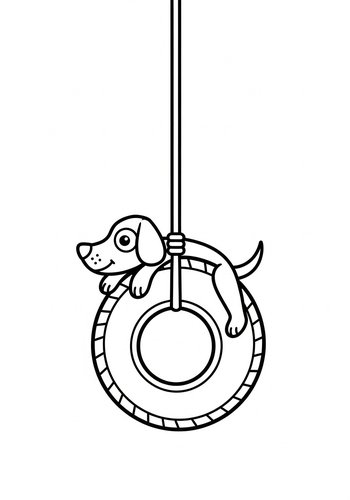 Dog On A Tire Swing Coloring Page