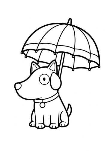 Dog With Umbrella Coloring Page