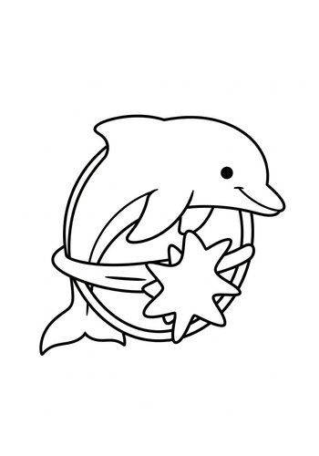 Dolphin And Star Coloring Page For Kids