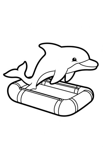 Dolphin On Raft Coloring Page: Aquatic Adventure