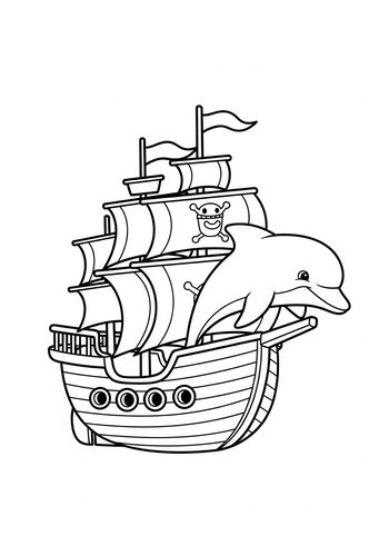 Dolphin Pirate Ship Adventure Coloring Page