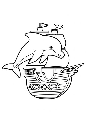 Dolphin Pirate Ship Coloring Page