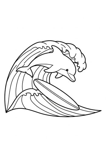 Dolphin Surfing Coloring Page