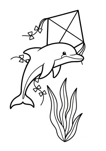 Dolphin With Kite Coloring Page