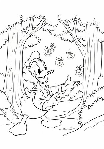 Donald Duck Exploring A Magical Forest Coloring Page