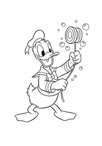 Donald Duck Playing With A Yo-yo That Creates Magical Bubbles Coloring Page