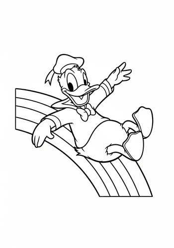 Donald Duck Sliding Down A Rainbow Coloring Page