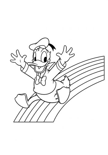 Donald Duck Sliding Down A Rainbow: Coloring Page
