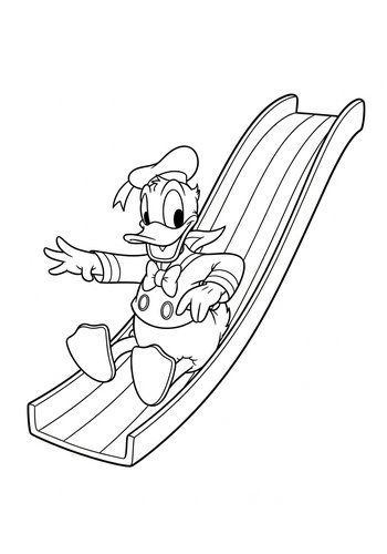 Donald Duck Sliding Down A Rainbow Slide Coloring Page