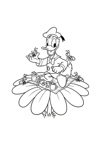 Coloring Page: Donald Duck's Delightful Daisy Picnic: A Coloring Adventure