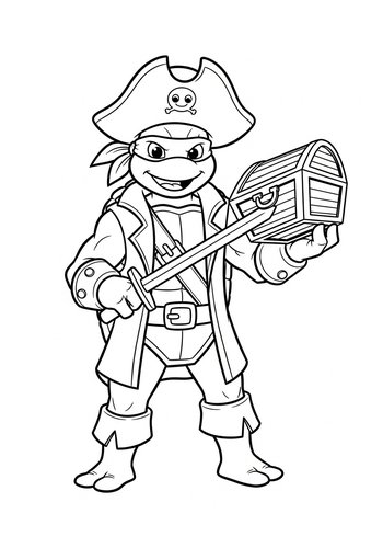 Donatello Dressed As A Pirate Searching For Buried Treasure Coloring Page