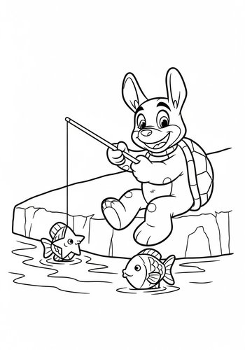 Donatello Fishing For Star Shaped Fish In A Chocolate River - Coloring Page