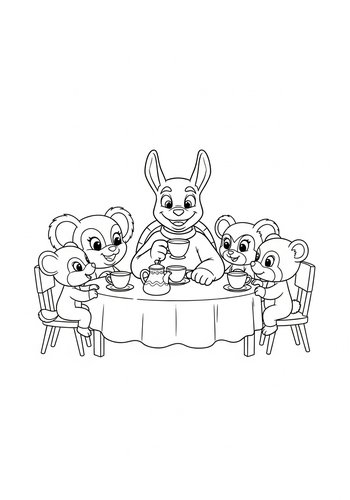 Donatello's Tea Party With Forest Friends Coloring Page