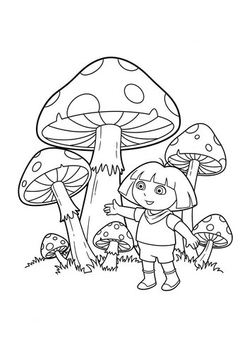 Dora Exploring A Giant Mushroom Forest - Coloring Page