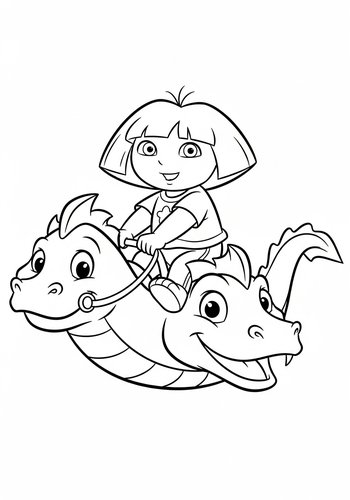 Dora Riding A Friendly Sea Serpent Coloring Page