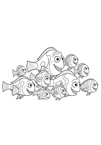 Dory Leading A Parade Of Sea Creatures - Coloring Page Fun