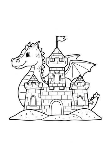 Dragon And Castle Coloring Page For Kids