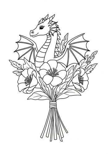 Dragon And Flower Bouquet Coloring Page