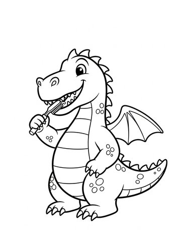 Dragon Brushing Teeth Coloring Page