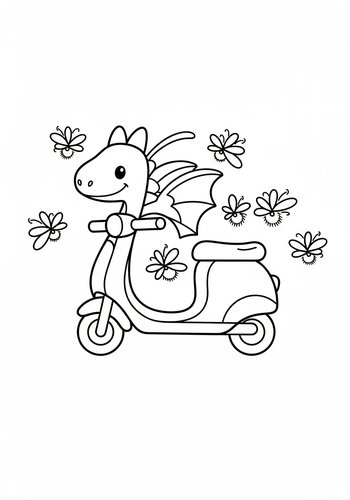 Dragon On Scooter Coloring Page