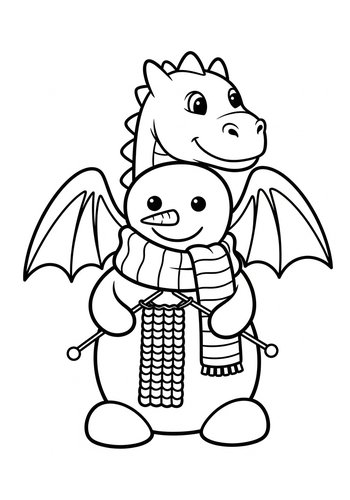 Dragon Snowman Coloring Page Fun