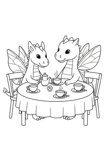 Dragon Tea Party Coloring Page