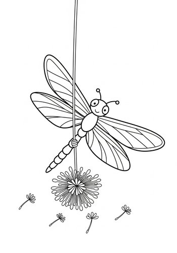 Dragonfly & Dandelion Coloring Page