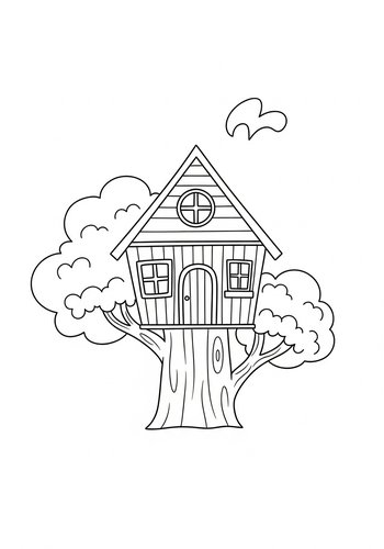 Dreamy Treehouse Coloring Page For Kids