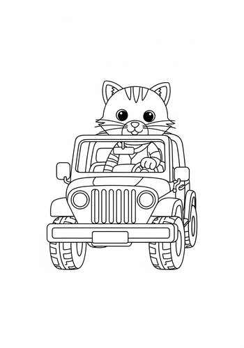 Driving Cat Coloring Page: Fun On Wheels