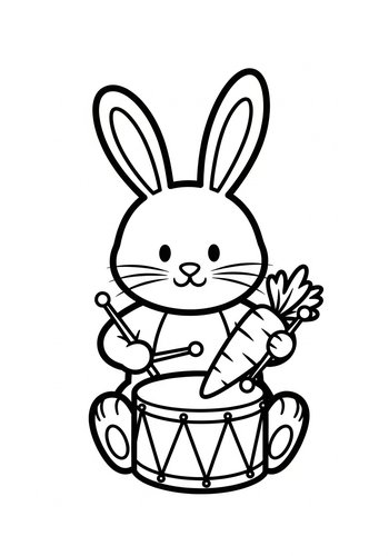 Drumming Bunny With Carrot Coloring Page