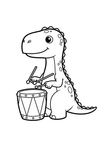 Drumming Dino Coloring Page
