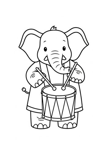 Drumming Elephant Coloring Page For Kids