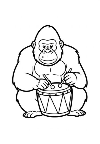 Drumming Gorilla Coloring Page: A Musical Adventure